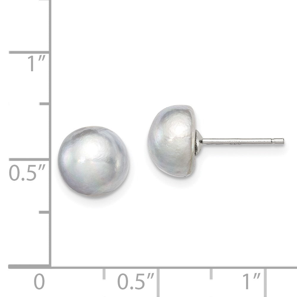 Sterlingsilber Rhodiniert 8-9mm Grau Fw Zucht Knopf Perle Ohrstecker