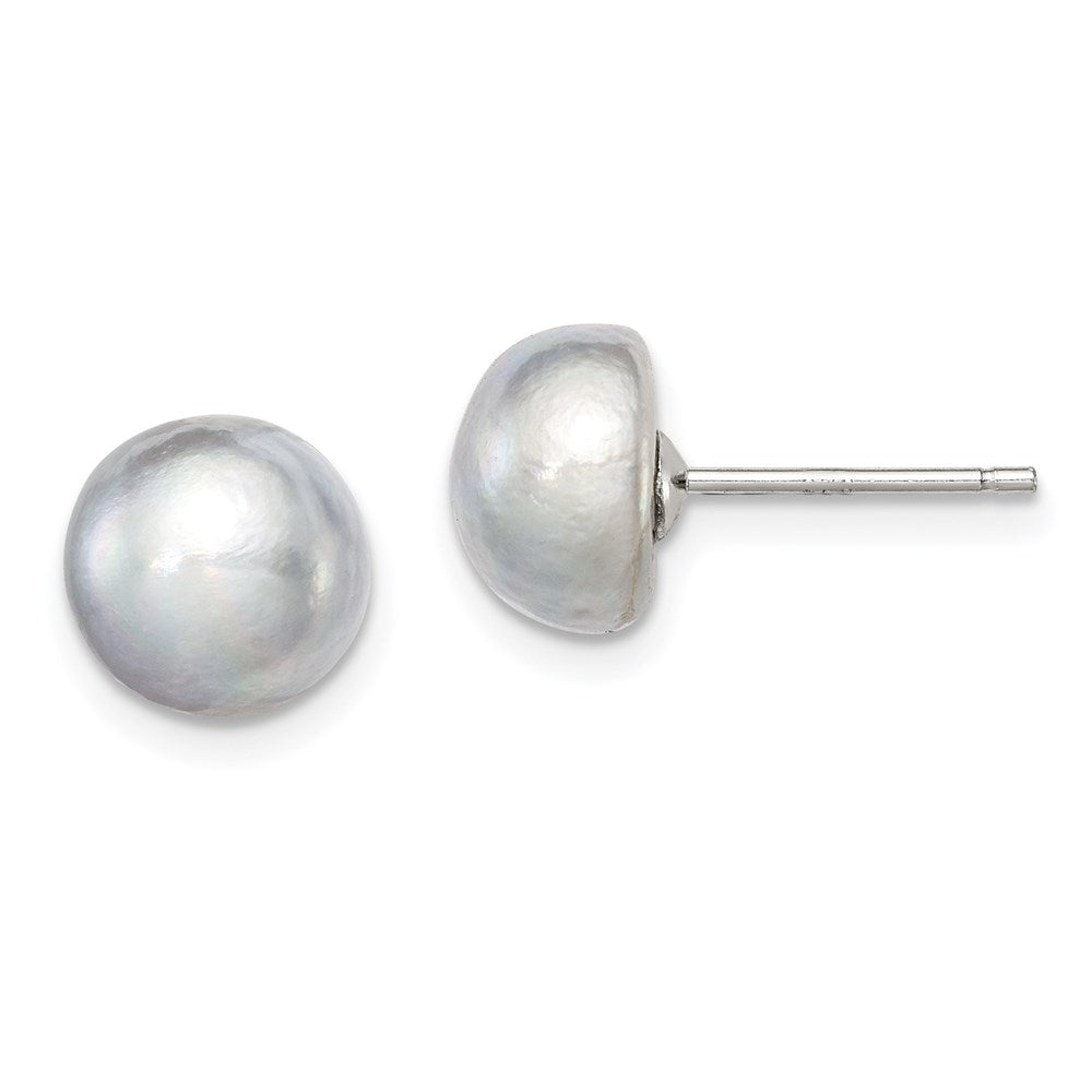 Sterlingsilber Rhodiniert 8-9mm Grau Fw Zucht Knopf Perle Ohrstecker