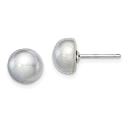 Sterlingsilber Rhodiniert 8-9mm Grau Fw Zucht Knopf Perle Ohrstecker