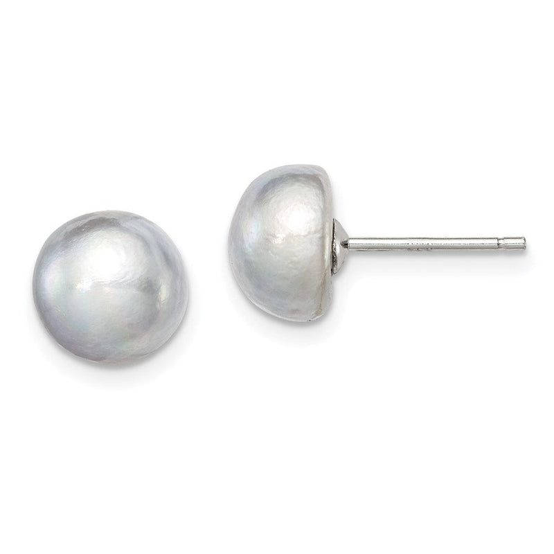 Sterlingsilber Rhodiniert 8-9mm Grau Fw Zucht Knopf Perle Ohrstecker