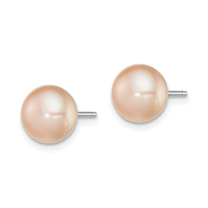 Sterlingsilber Rhodiniert 8-9mm Rosa Fw Zucht Knopf Perle Ohrstecker