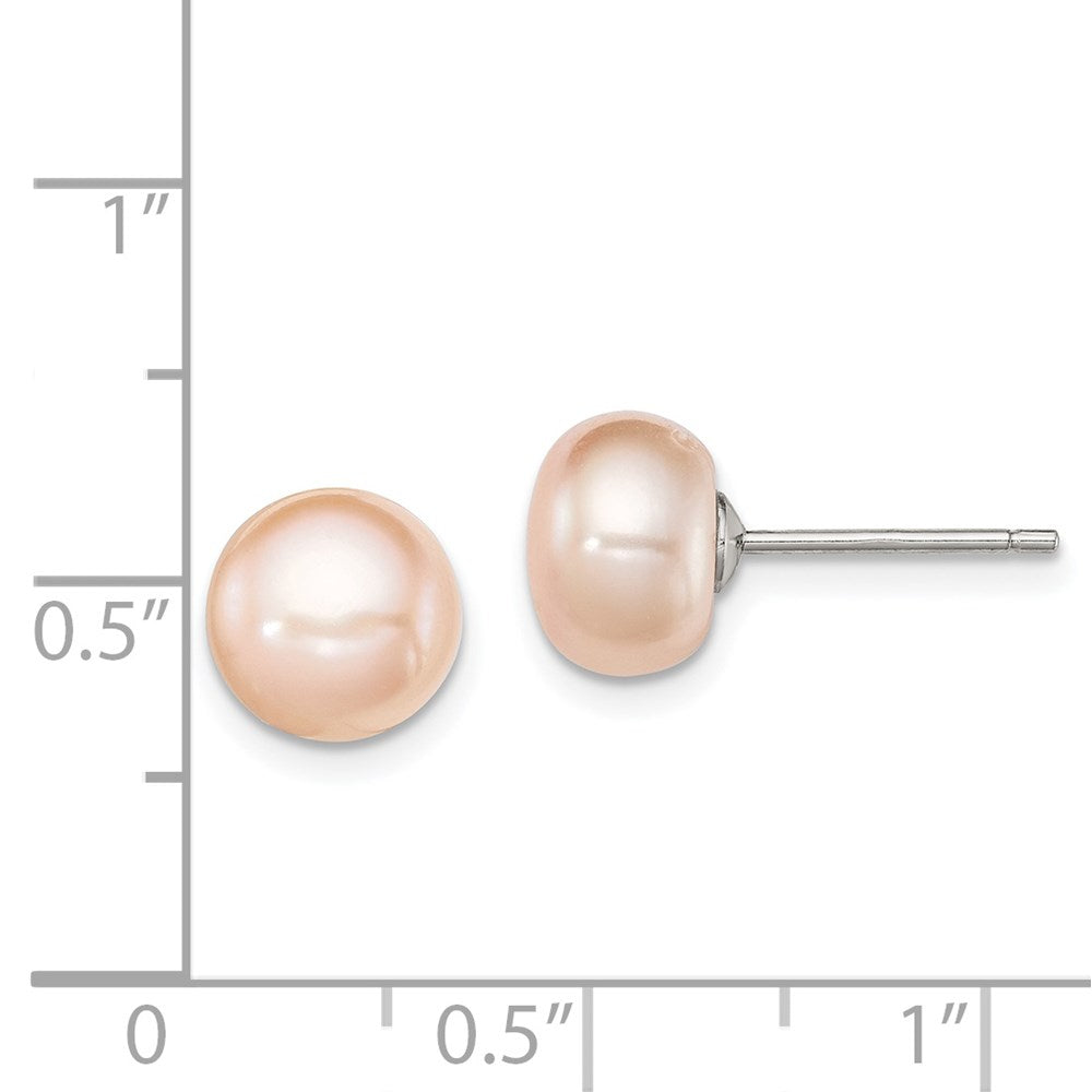 Sterlingsilber Rhodiniert 8-9mm Rosa Fw Zucht Knopf Perle Ohrstecker