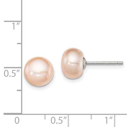 Sterlingsilber Rhodiniert 8-9mm Rosa Fw Zucht Knopf Perle Ohrstecker