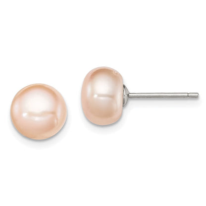 Sterlingsilber Rhodiniert 8-9mm Rosa Fw Zucht Knopf Perle Ohrstecker