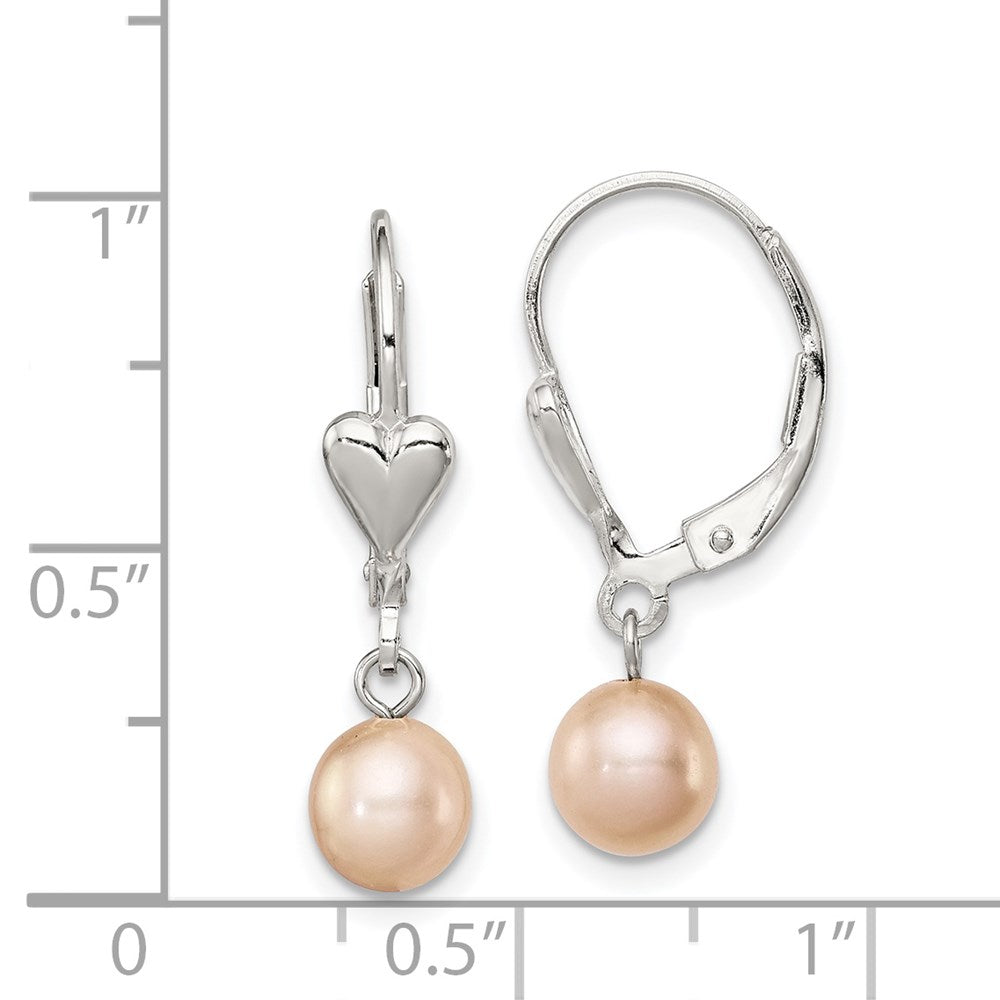 Sterlingsilber Rhodiniert Poliert Rosa 6-7mm Süßwasser Zuchtperle Herz Brisur Ohrhänger