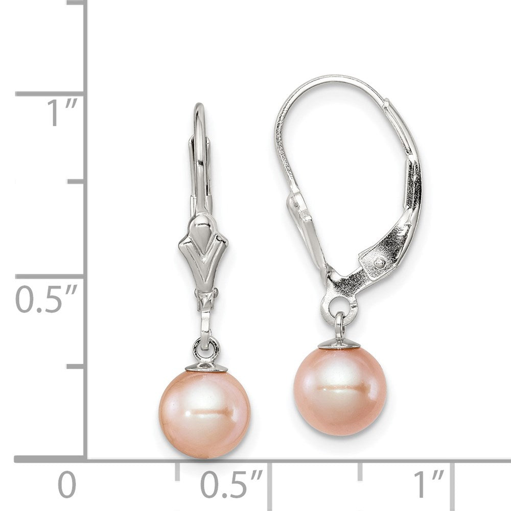 Sterlingsilber Rhodiniert Poliert Rosa 6-7mm Süßwasser Zuchtperle Brisur Ohrhänger