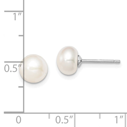 Sterlingsilber Rhodiniert 7-8mm Weiß Fw Zucht Knopf Perle Ohrstecker Ohrring