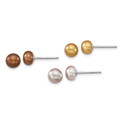 Sterlingsilber Rhodiniert Weiß/yellow/brown Fwc Perle Neck/brace/ear Set