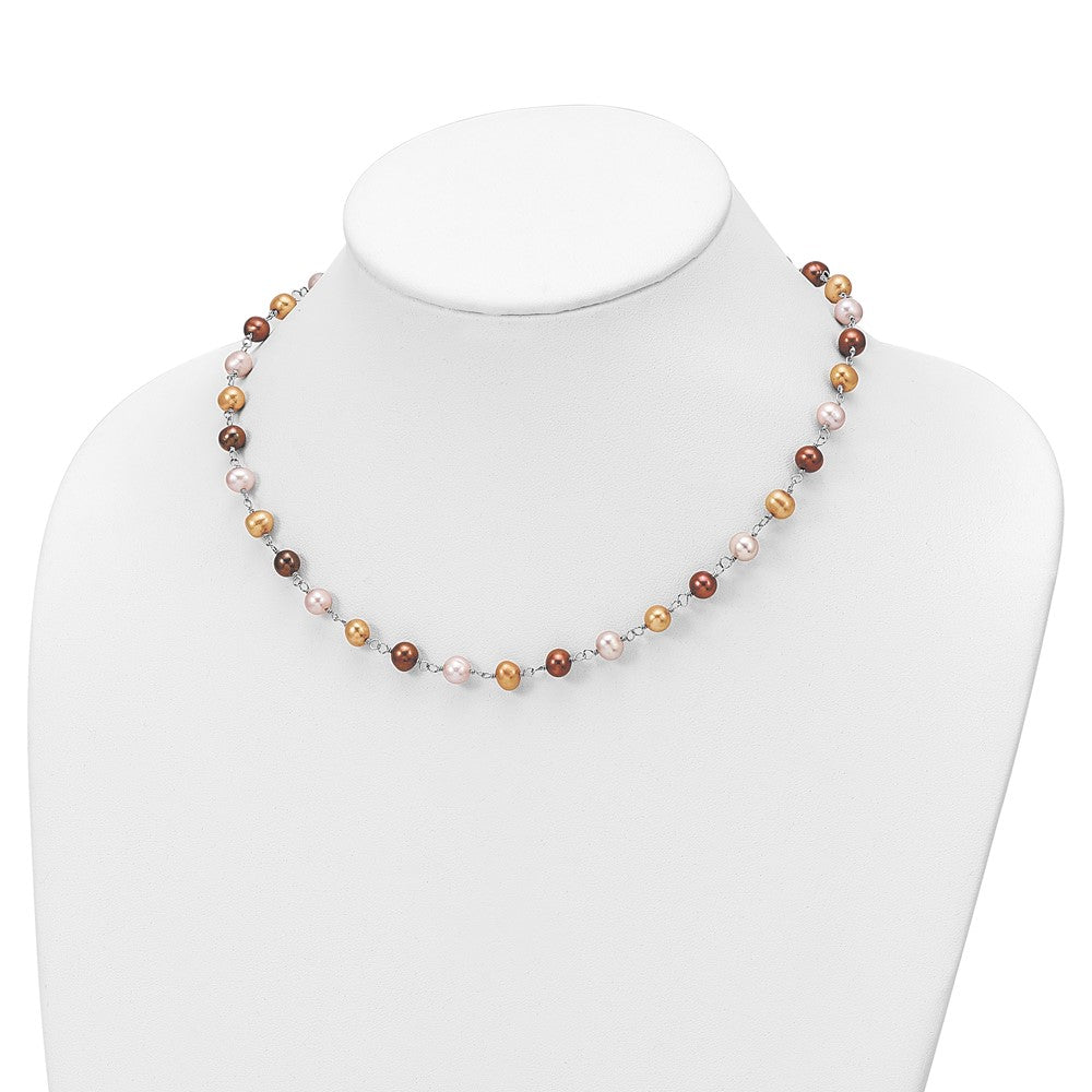 Sterlingsilber Rhodiniert Weiß/yellow/brown Fwc Perle Neck/brace/ear Set