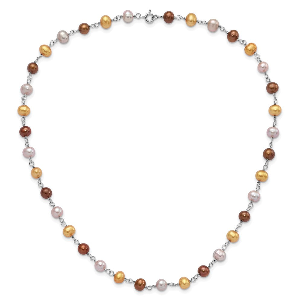 Sterlingsilber Rhodiniert Weiß/yellow/brown Fwc Perle Neck/brace/ear Set