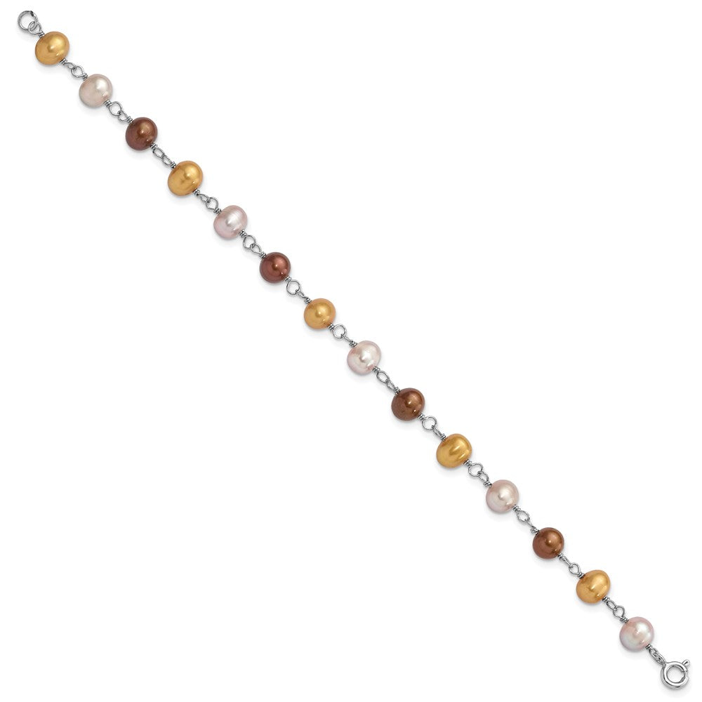 Sterlingsilber Rhodiniert Weiß/yellow/brown Fwc Perle Neck/brace/ear Set