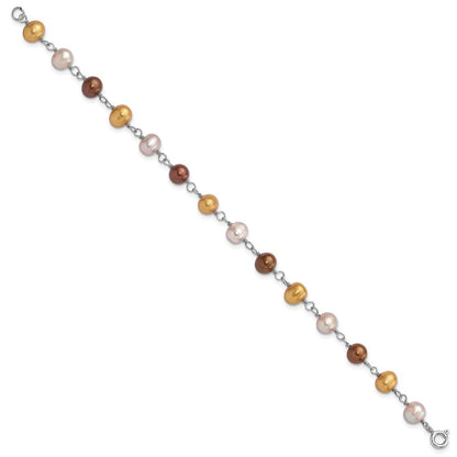 Sterlingsilber Rhodiniert Weiß/yellow/brown Fwc Perle Neck/brace/ear Set