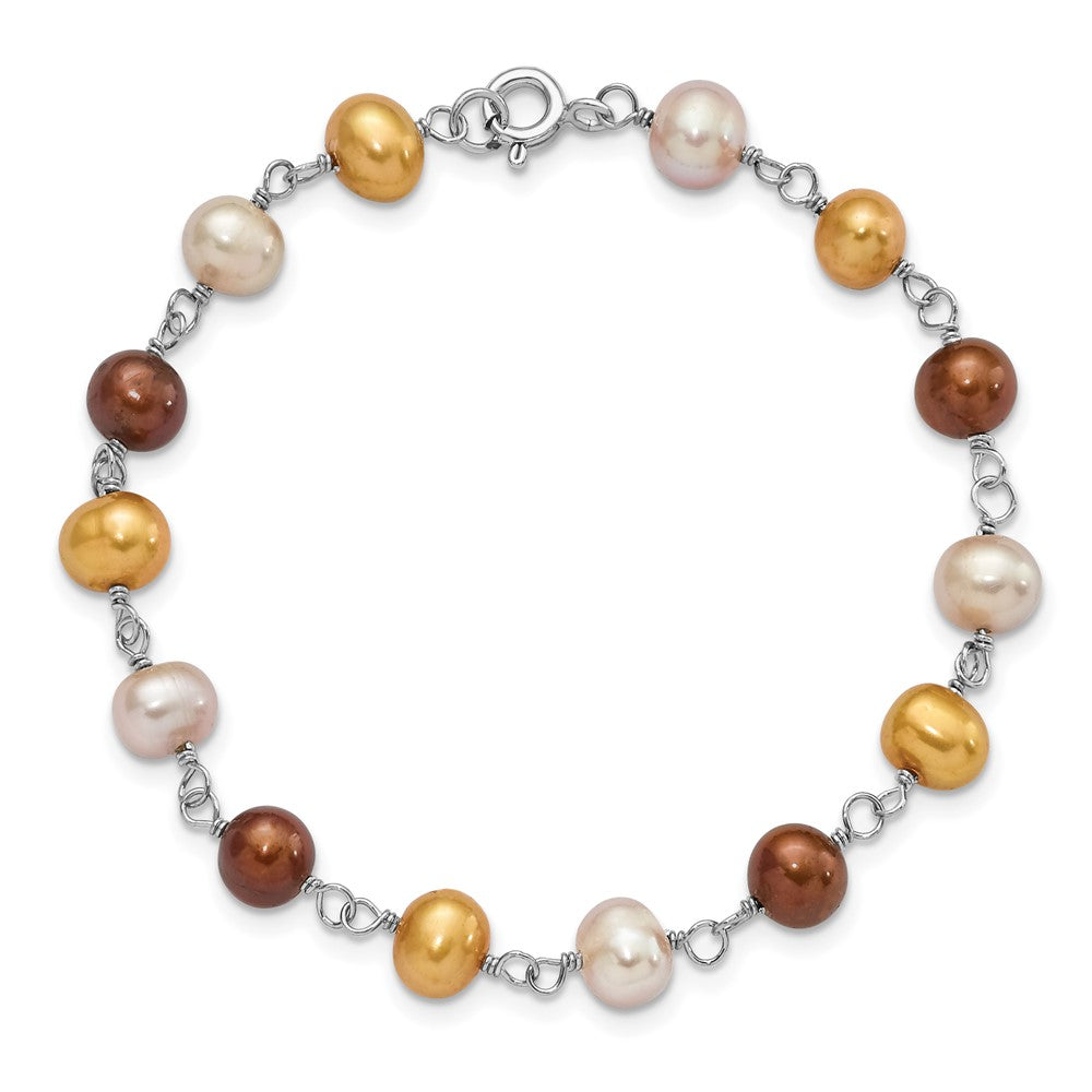 Sterlingsilber Rhodiniert Weiß/yellow/brown Fwc Perle Neck/brace/ear Set