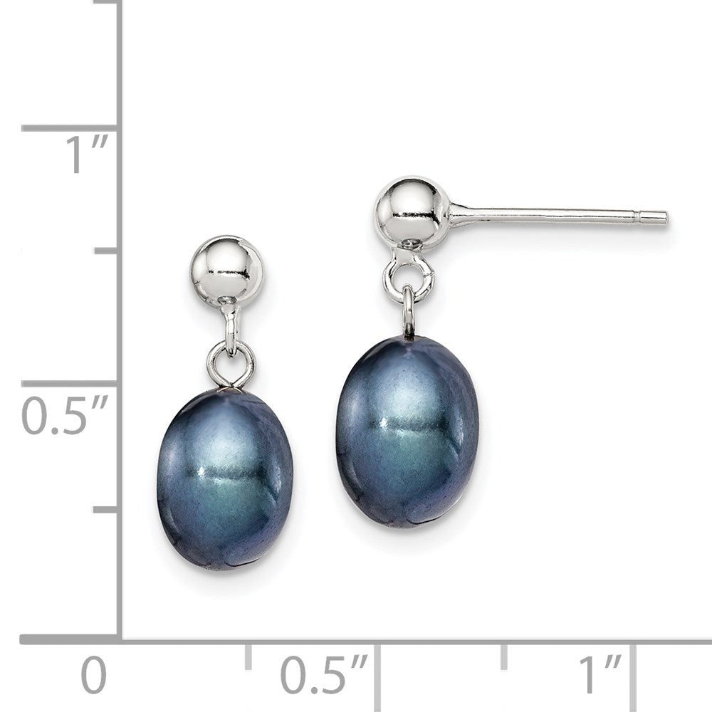 Sterlingsilber Rhodiniert Poliert 7-8mm Schwarz Süßwasser Zuchtperle Stecker Ohrhänger