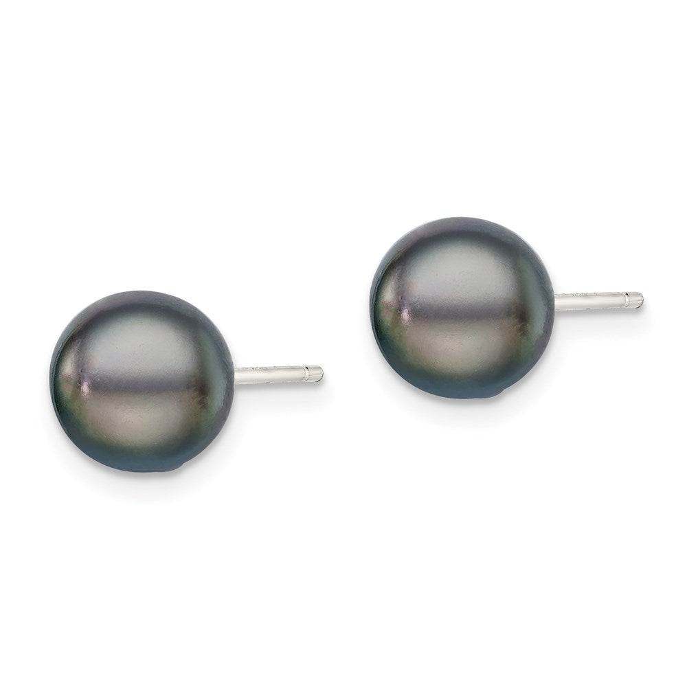 Sterlingsilber Rhodiniert 8-9mm Schwarz Fw Zucht Knopf Perle Ohrstecker Ohrring