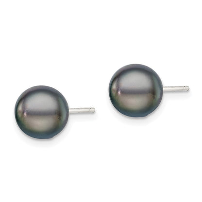 Sterlingsilber Rhodiniert 8-9mm Schwarz Fw Zucht Knopf Perle Ohrstecker Ohrring