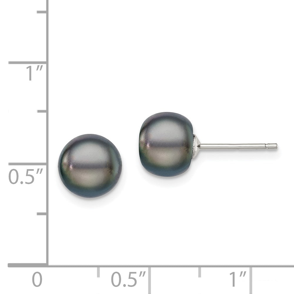 Sterlingsilber Rhodiniert 8-9mm Schwarz Fw Zucht Knopf Perle Ohrstecker Ohrring