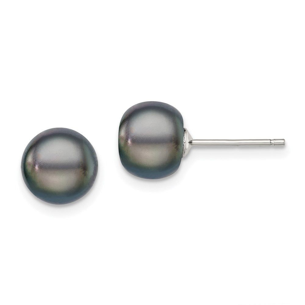 Sterlingsilber Rhodiniert 8-9mm Schwarz Fw Zucht Knopf Perle Ohrstecker Ohrring