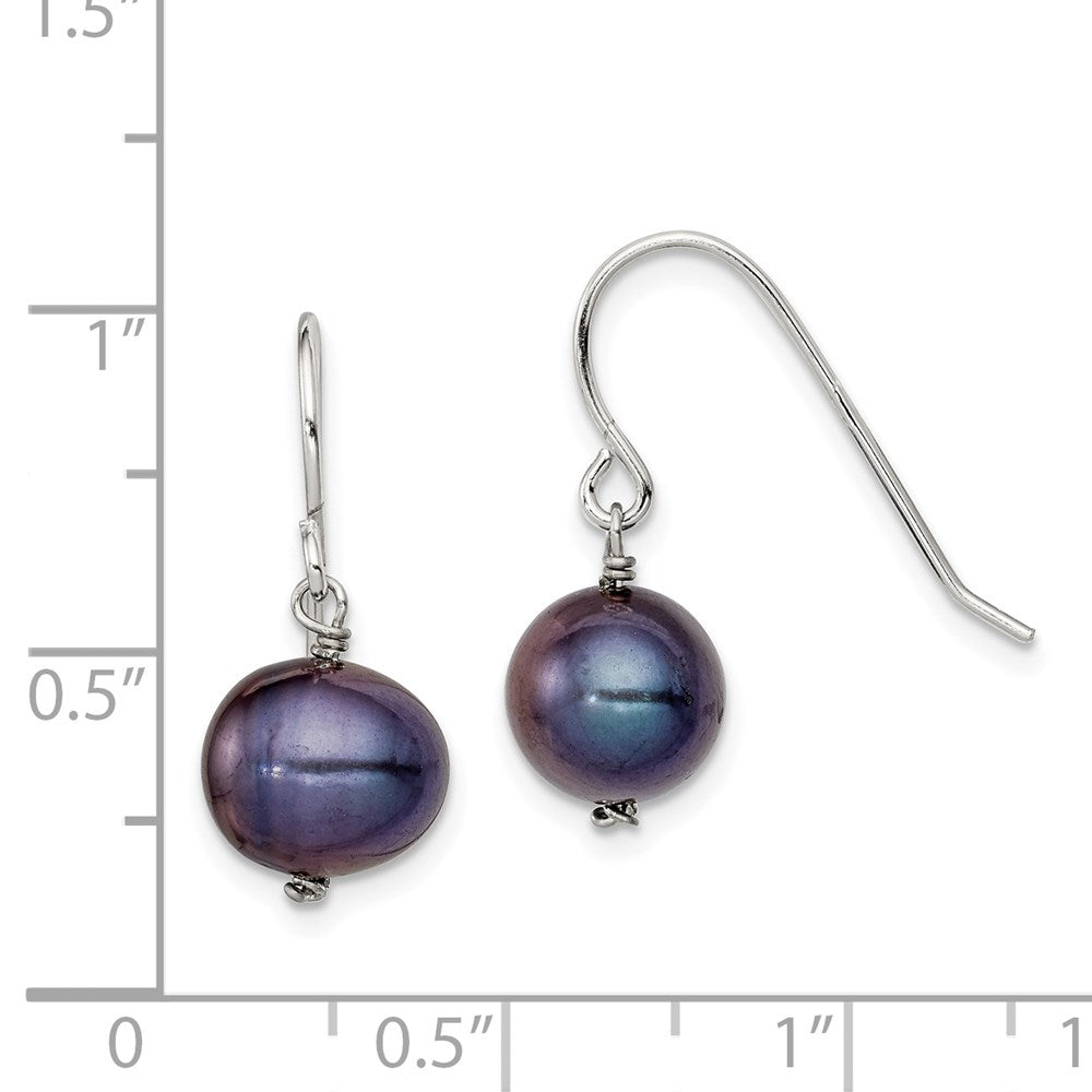 Sterlingsilber Rhodiniert Poliert Schwarz 7.5-8.5mm Süßwasser Zuchtperle Ohrhänger