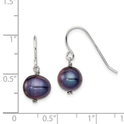 Sterlingsilber Rhodiniert Poliert Schwarz 7.5-8.5mm Süßwasser Zuchtperle Ohrhänger