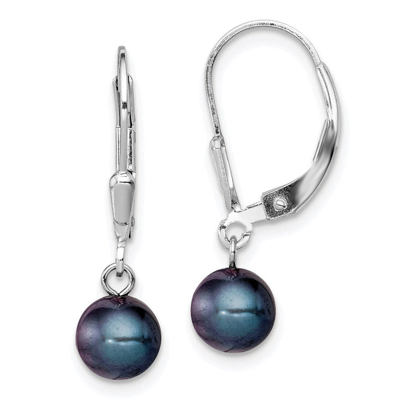 Sterlingsilber Rhodiniert Poliert 6-7mm Schwarz Süßwasser Zuchtperle Brisur Ohrhänger