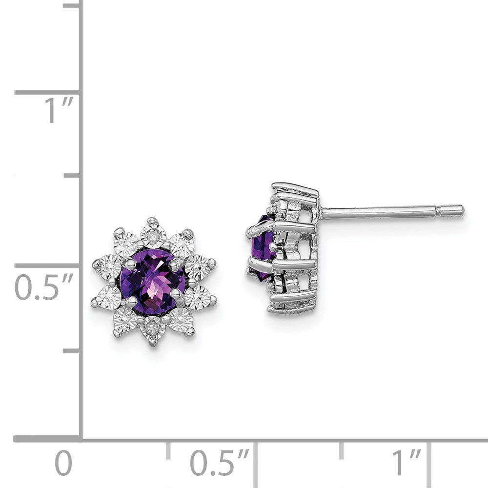 Sterlingsilber Rhodiniert Diamant und Amethyst Ohrring