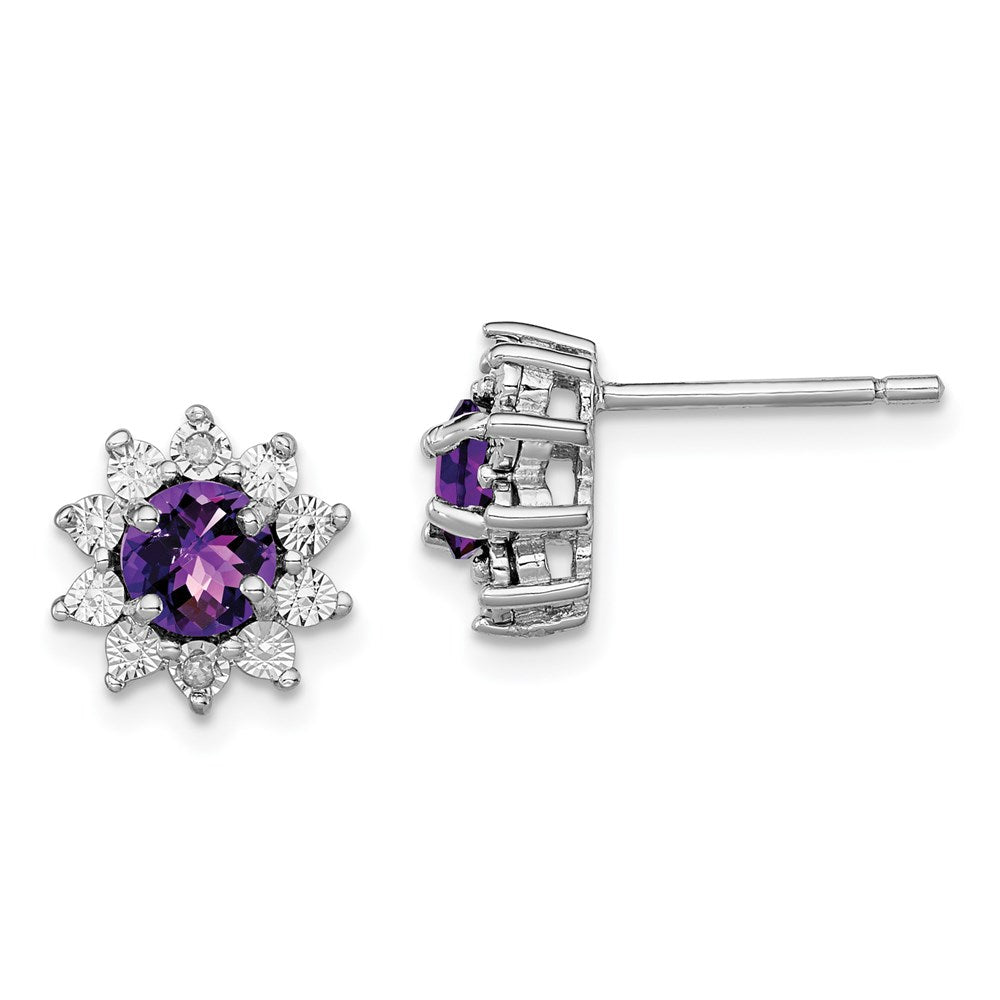 Sterlingsilber Rhodiniert Diamant und Amethyst Ohrring