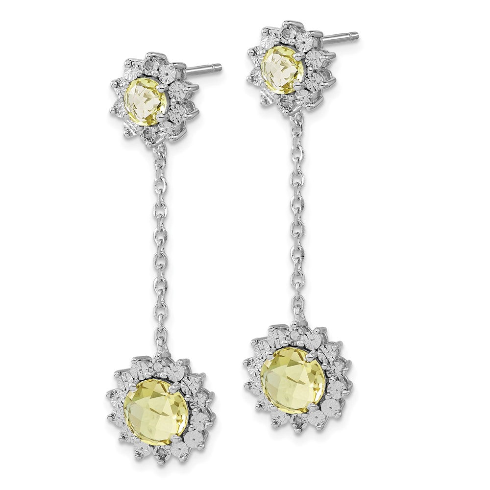 Sterlingsilber Poliert Diamant & Zitrone Quarz Ohrhänger