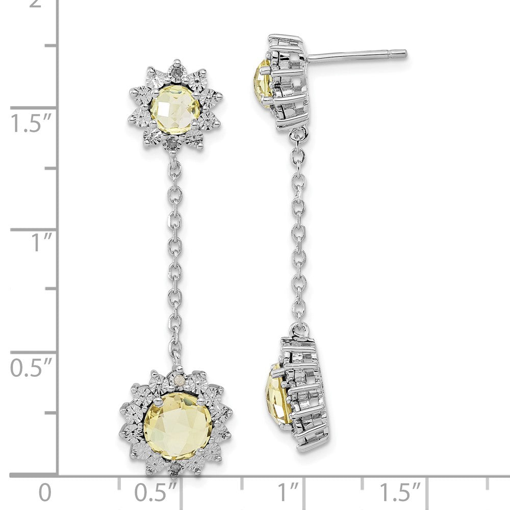 Sterlingsilber Poliert Diamant & Zitrone Quarz Ohrhänger
