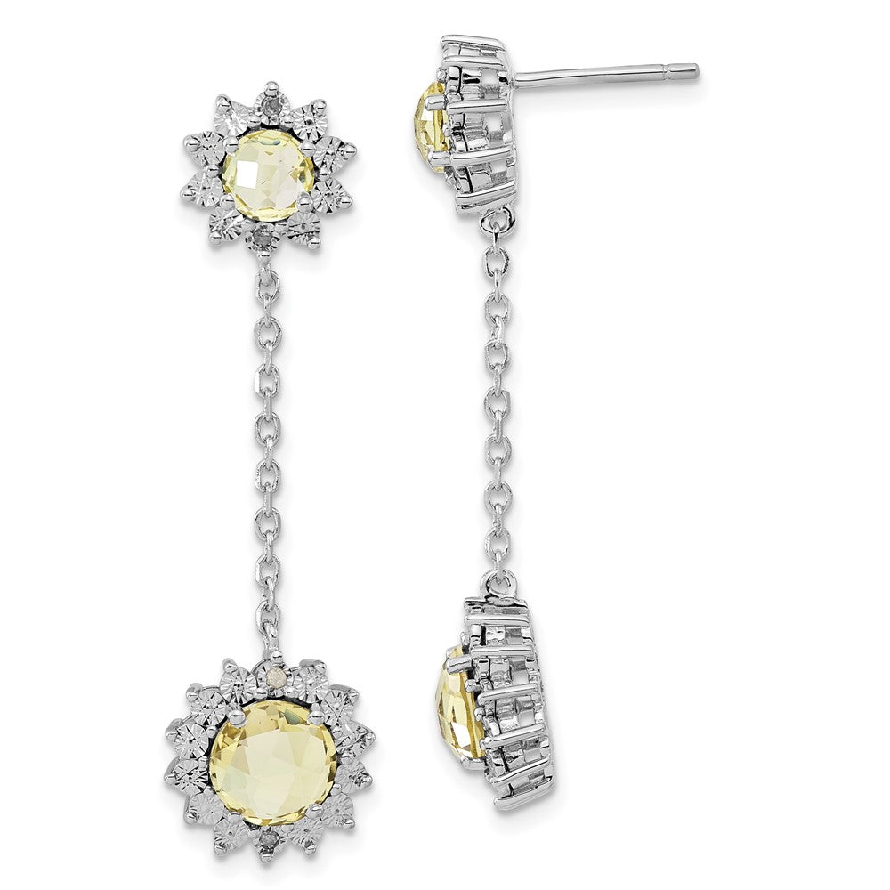 Sterlingsilber Poliert Diamant & Zitrone Quarz Ohrhänger