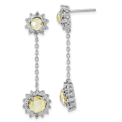 Sterlingsilber Poliert Diamant & Zitrone Quarz Ohrhänger