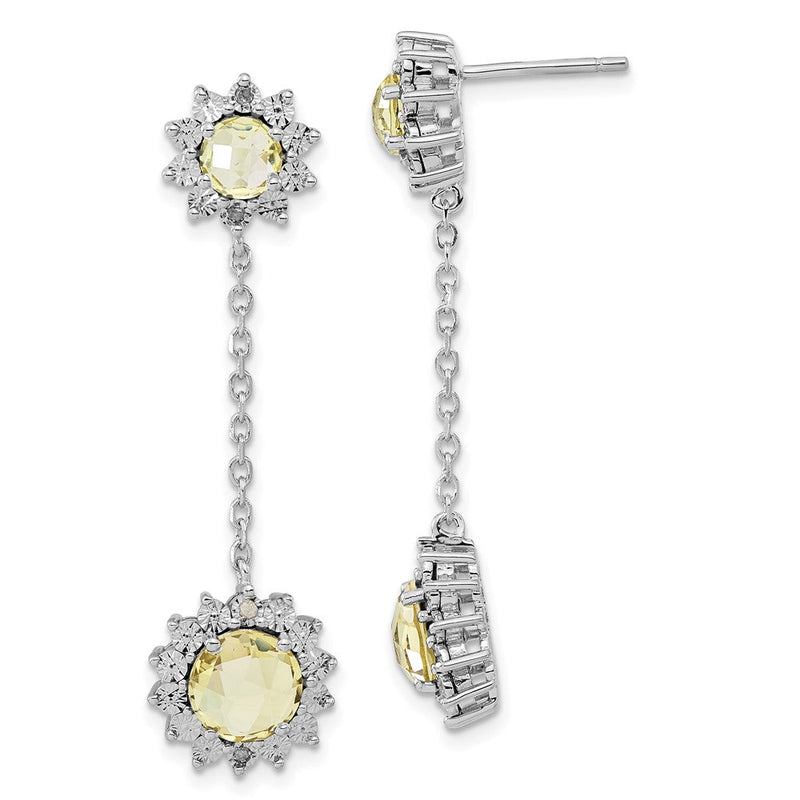 Sterlingsilber Poliert Diamant & Zitrone Quarz Ohrhänger