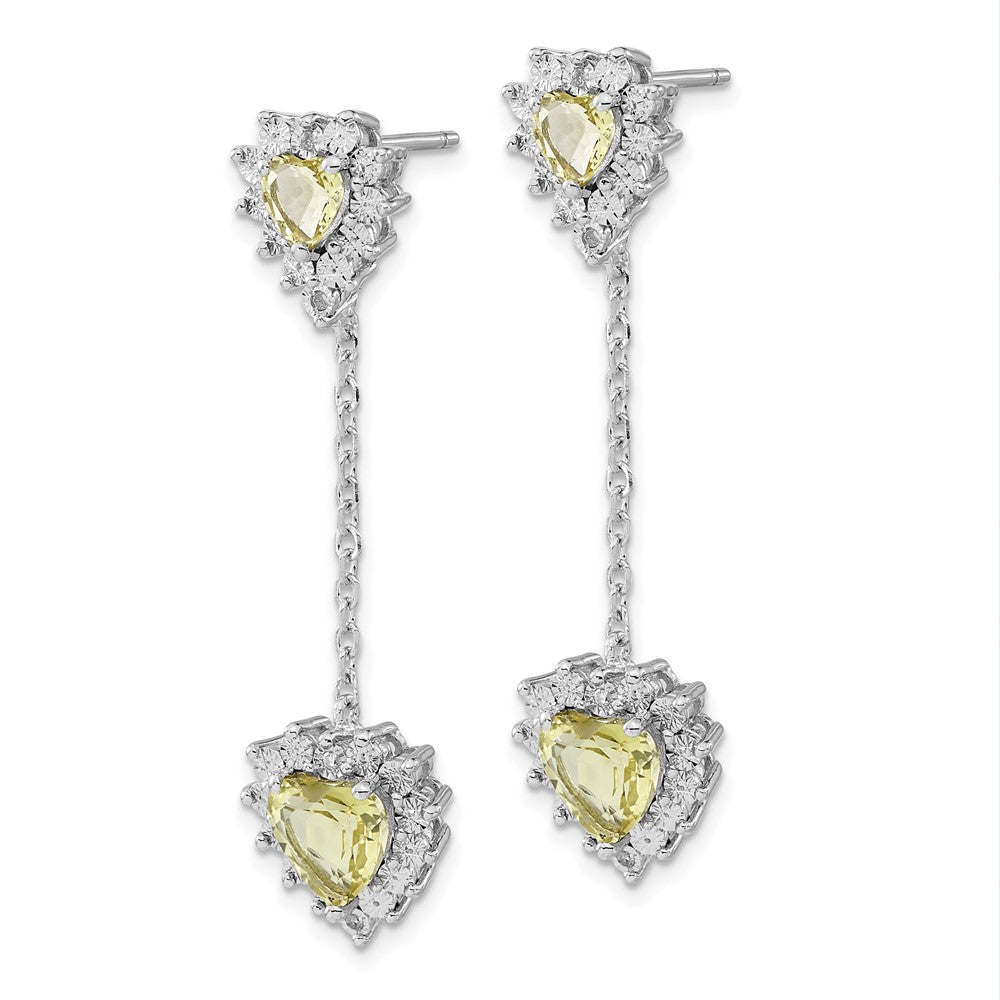 Sterlingsilber Poliert Diamant & Zitrone Quarz Herz Ohrhänger