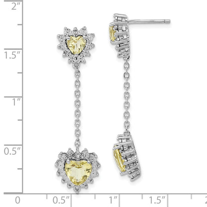 Sterlingsilber Poliert Diamant & Zitrone Quarz Herz Ohrhänger