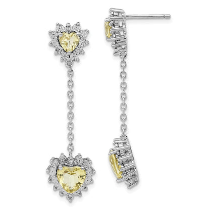 Sterlingsilber Poliert Diamant & Zitrone Quarz Herz Ohrhänger