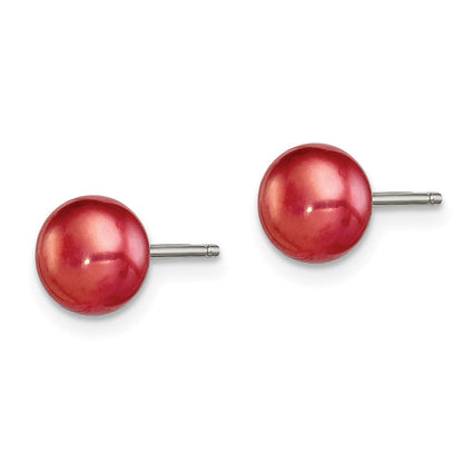 Sterlingsilber Rhodiniert Rot 6-7mm Knopf Fwc Perle Ohrstecker