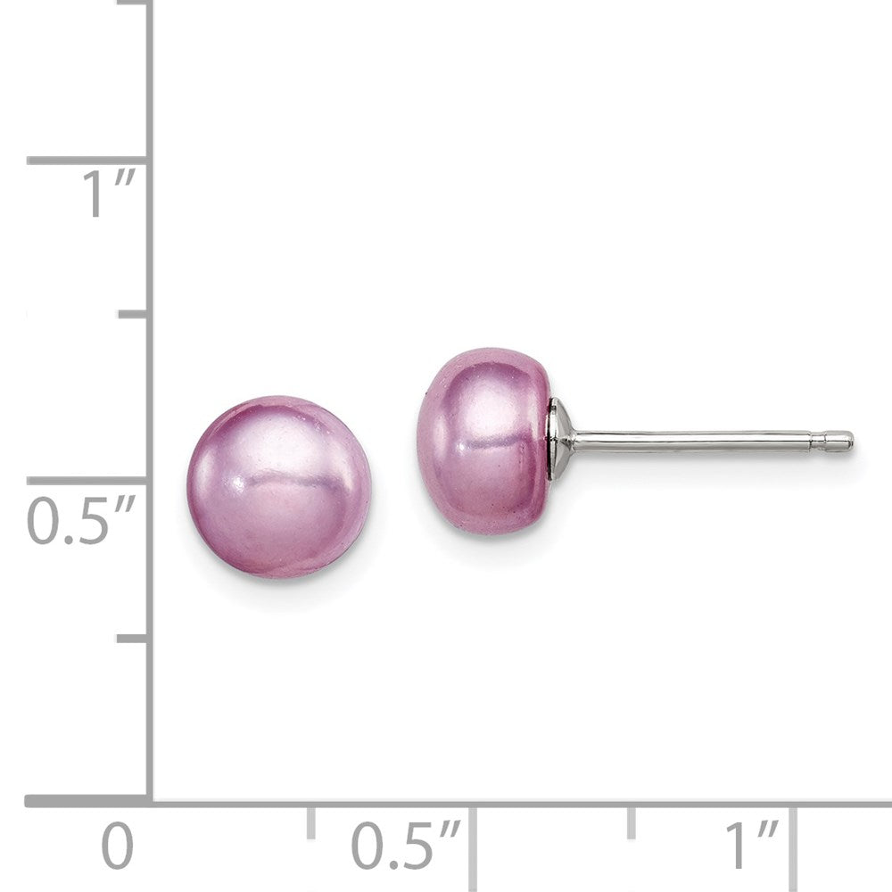 Sterlingsilber Poliert Lila 6-7mm Süßwasser Zuchtperle Knopf Ohrstecker