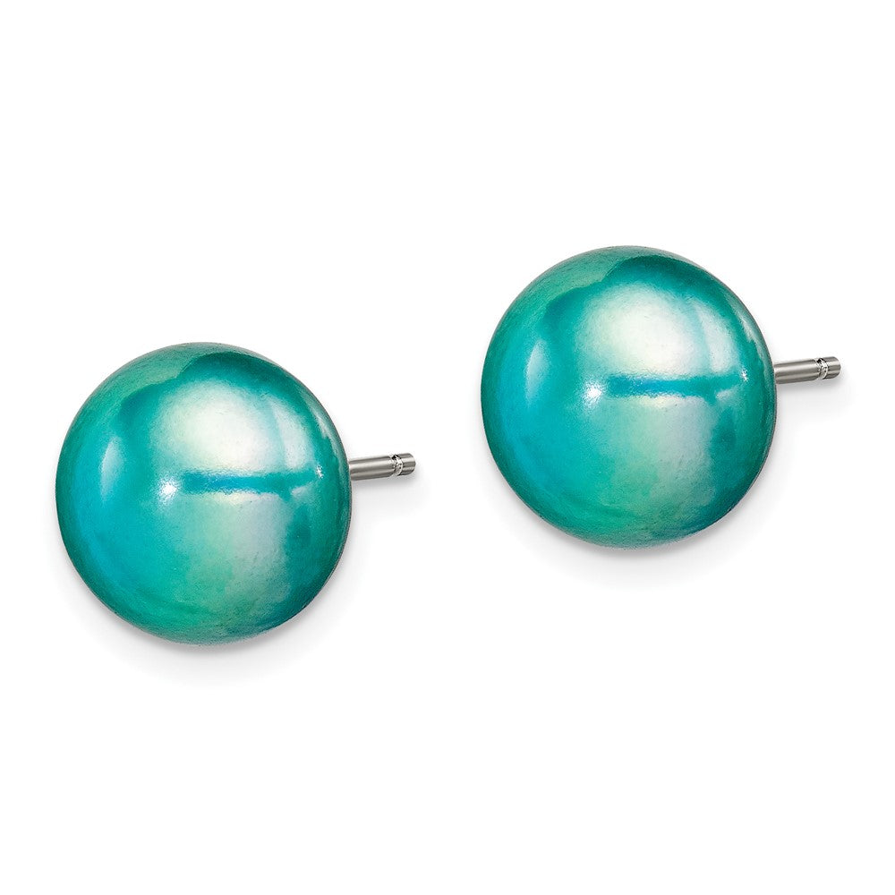 Sterlingsilber Poliert Teal 10-11mm Süßwasser Zuchtperle Knopf Ohrstecker
