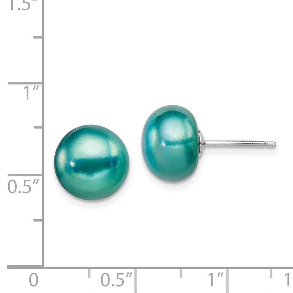 Sterlingsilber Poliert Teal 10-11mm Süßwasser Zuchtperle Knopf Ohrstecker