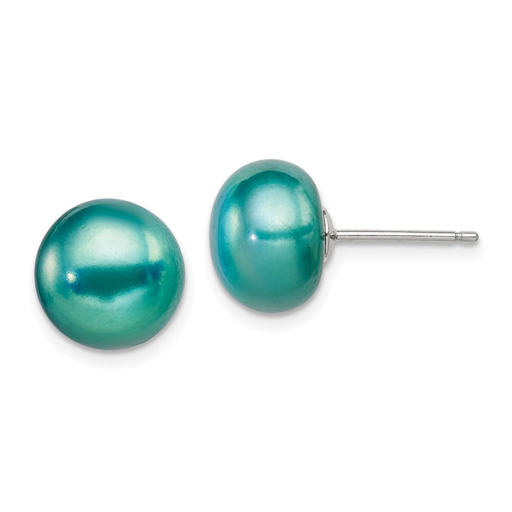 Sterlingsilber Poliert Teal 10-11mm Süßwasser Zuchtperle Knopf Ohrstecker