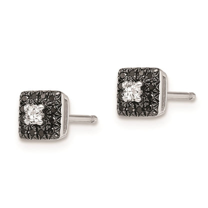 Sterlingsilber Weiß Nacht Rhodiniert Schwarz und Diamant Quadratisch Ohrstecker
