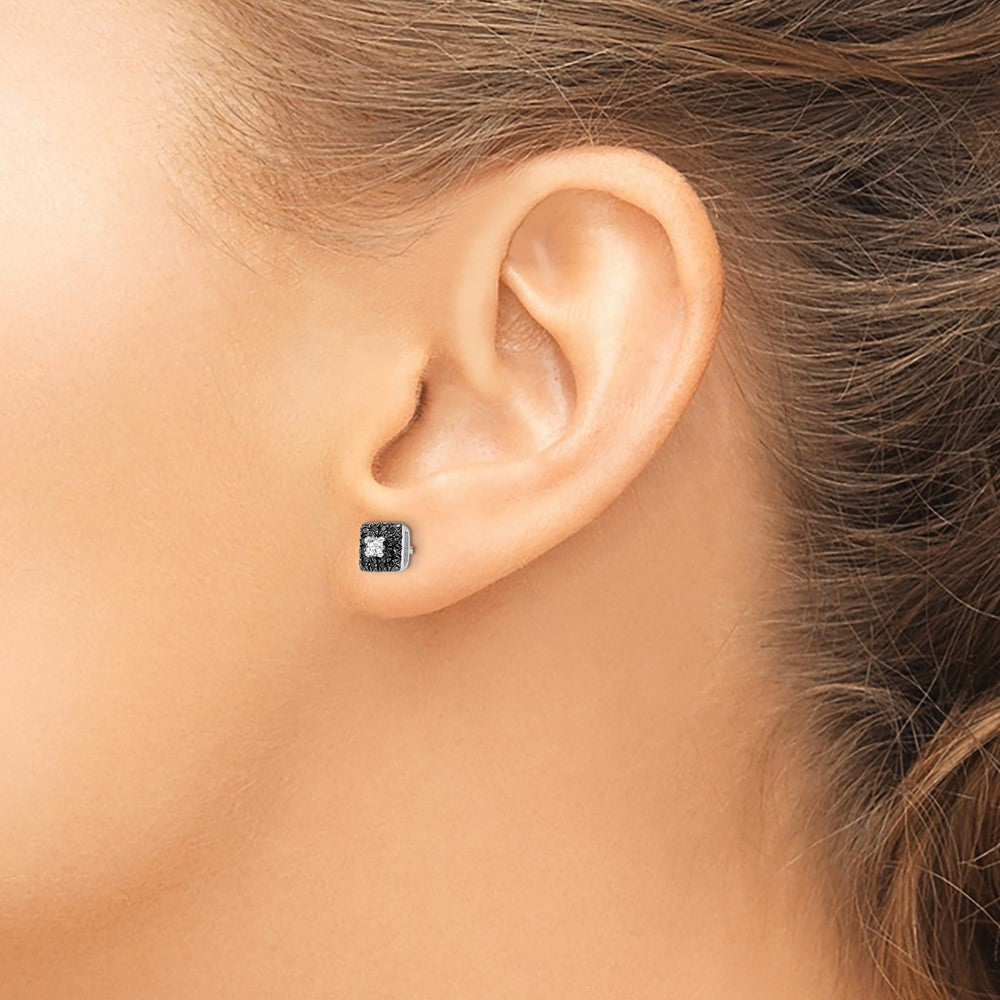 Sterlingsilber Weiß Nacht Rhodiniert Schwarz und Diamant Quadratisch Ohrstecker