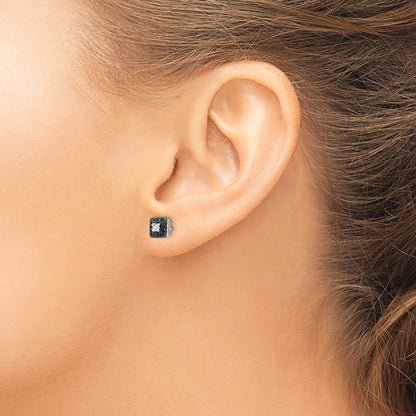 Sterlingsilber Weiß Nacht Rhodiniert Schwarz und Diamant Quadratisch Ohrstecker