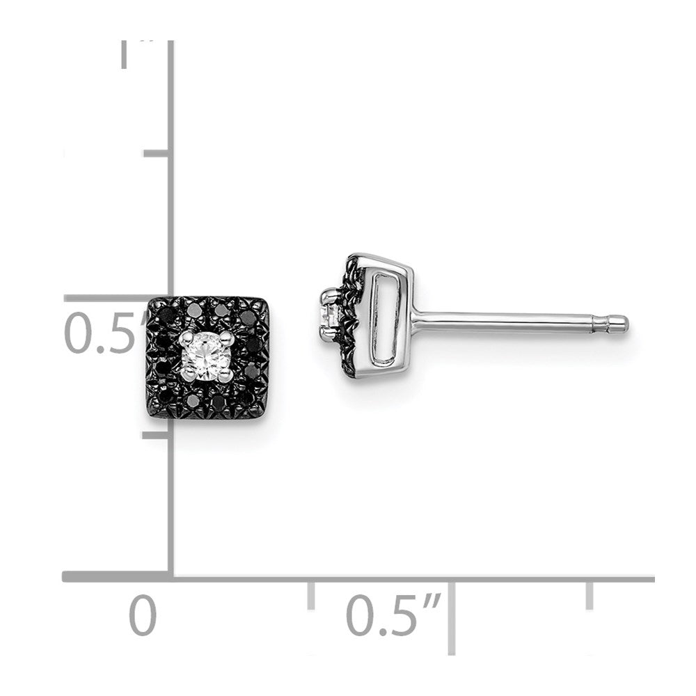 Sterlingsilber Weiß Nacht Rhodiniert Schwarz und Diamant Quadratisch Ohrstecker