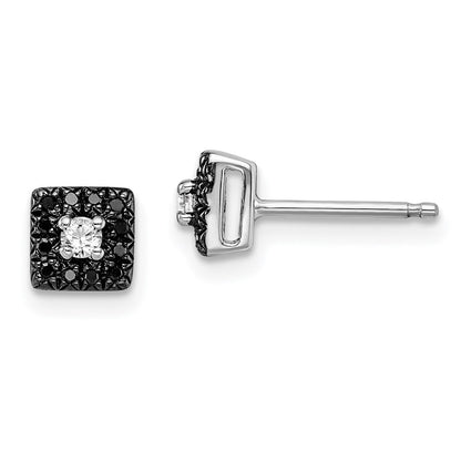 Sterlingsilber Weiß Nacht Rhodiniert Schwarz und Diamant Quadratisch Ohrstecker