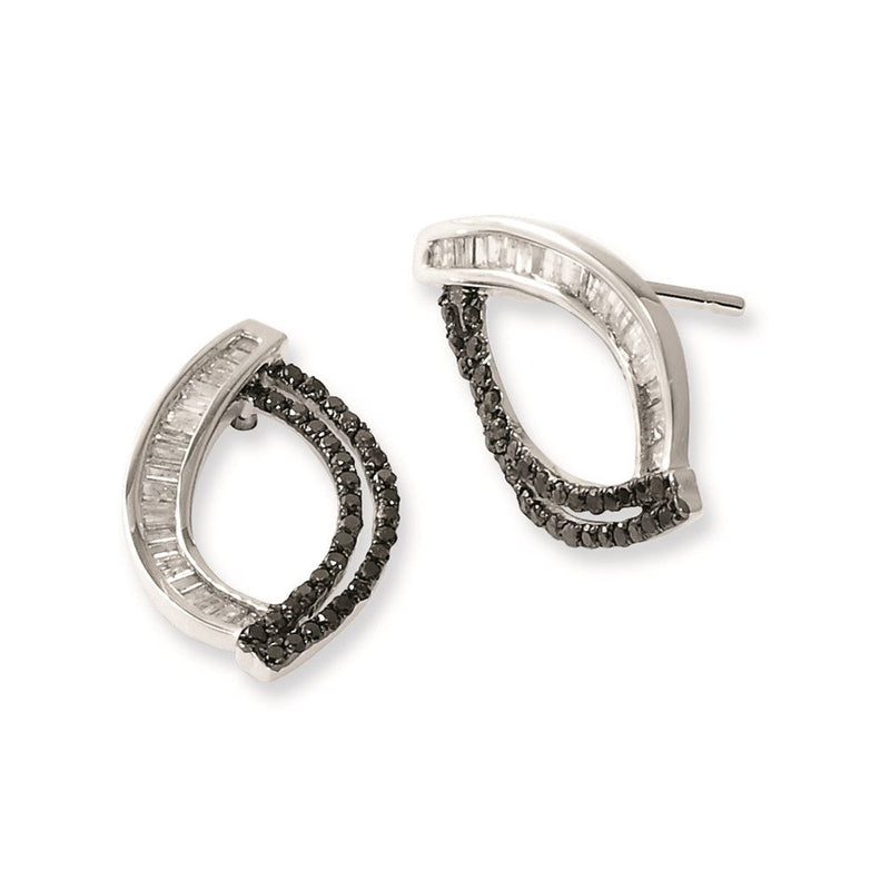 Sterlingsilber Schwarz und Weiß Diamant Ohrstecker