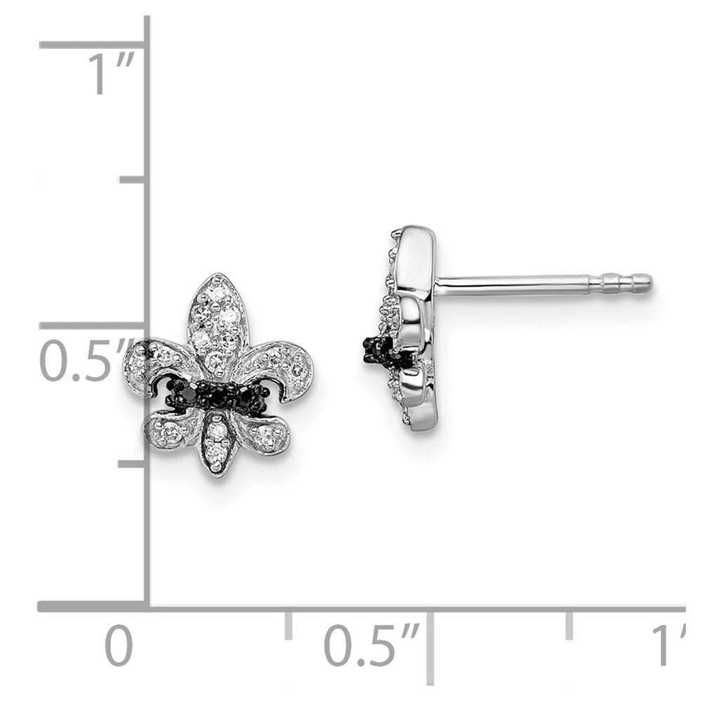 Sterlingsilber Weiß Nacht Rhodiniert Schwarz und Diamant Fleur De Lis Ohrstecker