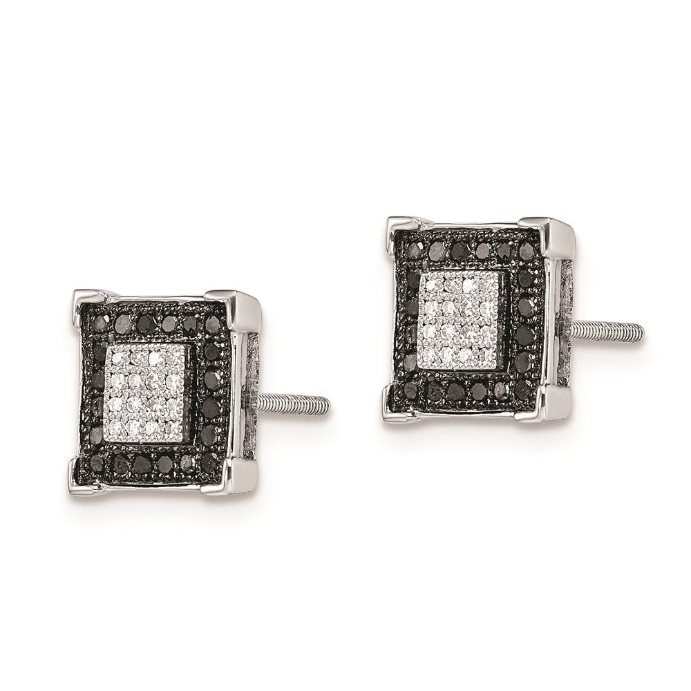 Sterlingsilber Weiß Nacht Rhodiniert Schwarz und Diamant Quadratisch Ohrstecker