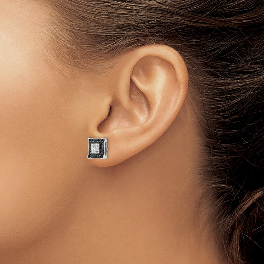 Sterlingsilber Weiß Nacht Rhodiniert Schwarz und Diamant Quadratisch Ohrstecker