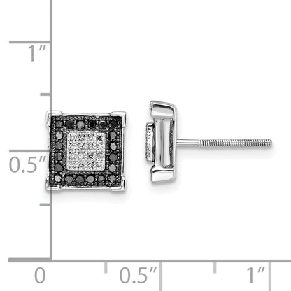 Sterlingsilber Weiß Nacht Rhodiniert Schwarz und Diamant Quadratisch Ohrstecker